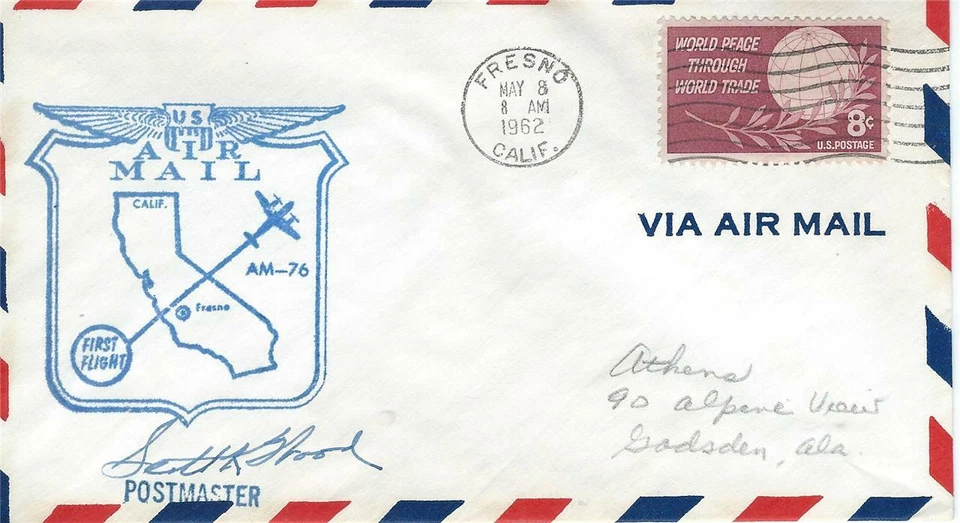 First Airmail Flight Cover Fresno - San Francisco CA May 8 1962 AAMC# 76N43 - Image 1 of 1