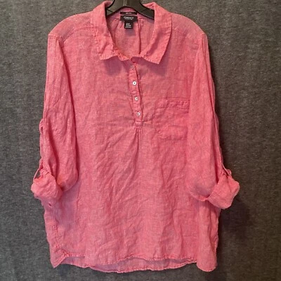 Jones New York Linen Tunic Top Womens 2X Pink Roll Tab Popover Coastal Lagenlook - Image 1 of 4