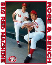 1972 MLB Cincinnati Reds Pete Rose Johnny Bench in Dugout Color 8 X 10 Photo 