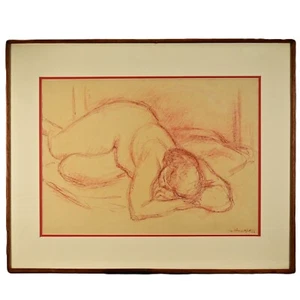 CLARA KLINGHOFFER Original Vintage Signed MCM Female Figure Red Sanguine Drawing - Picture 1 of 18
