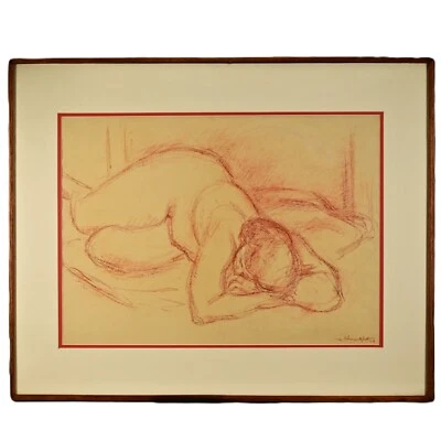 CLARA KLINGHOFFER Original Vintage Signed MCM Female Figure Red Sanguine Drawing - Image 1 of 4