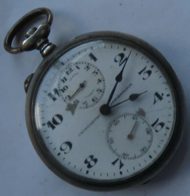 Angelus Alarm pocket watch open face silver case enamel dial balance broken - Image 1 of 4