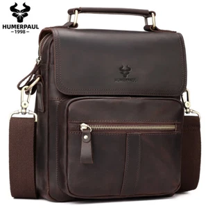 bag leather genuine crossbody shoulder men's men messenger small retro satchel - Picture 1 of 11