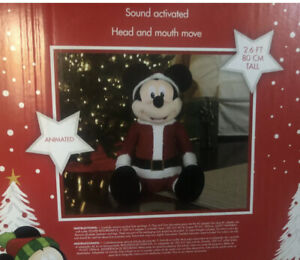 Gemmy Singing Christmas Mickey Mouse 2.6 Ft Life Size Animated Disney Santa