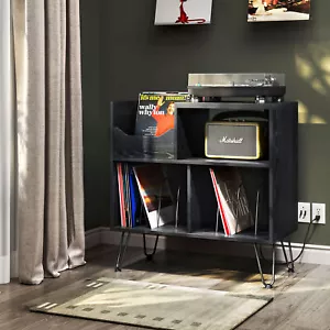 Vinyl Record Player Stand Album Turntable Cabinet with RGB LED + Power Station - Picture 1 of 14
