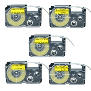 5PK 12mm Black on Yellow Label Compatible with Casio XR-12YW XR12YW Tape 1/2" - Picture 1 of 9