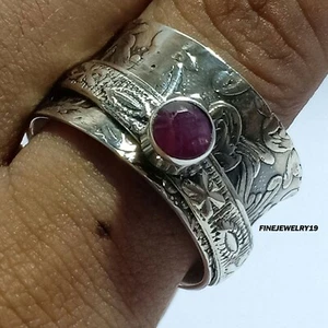 Ruby Corundum Treated Gemstone 925 Sterling Silver Meditation Spinner Ring PQ19 - Picture 1 of 7