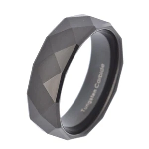 8mm Black Tungsten Carbide Men Wedding Engagement Band Ring Prism Argyle Facet - Picture 1 of 7