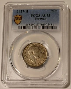 Sarawak (Malaysia) Charles V Brooke Silver 1927 H 20 Cents AU53 PCGS Toning - Picture 1 of 4