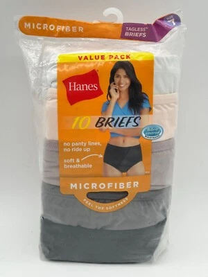 NEW HANES TAGLESS BRIEFS SZ 7 WOMEN'S Cool COMFORT MICROFIBER 10 PACK 9637 - Image 1 of 3