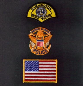 JUEGO DE PARCHES DE PLANCHA DE COSER BANDERA DE EE. UU. proteger y servir 3 piezas de la POLICÍA del Estado de WASHINGTON - Imagen 1 de 1