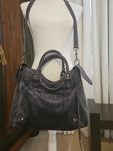 Balenciaga Dark Blue Suede 2 Way Crossbody Metallic Dark Hardware Purse - Picture 1 of 11