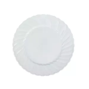 12 White 8" Round Plastic Salad Dinner Plates Swirl Design Rim Party Tableware - Picture 1 of 9