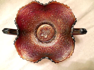 Fenton Persian Medallion Red Carnival Glass 8" Handled Bon Bon - Picture 1 of 5