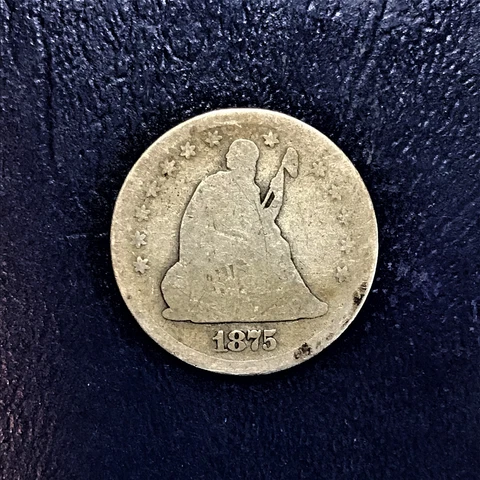 1875 P Seated Liberty Quarter 90% Silver AG Cover
