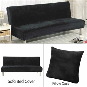 Plush Armless Sofa Bed Cover Stretch Slipcover Futon Protector Machine Washable - Picture 1 of 40