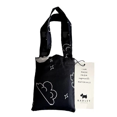 Radley Dog And The Moon Black Medium Foldaway Bag Tote Shopper Bag New With Tags