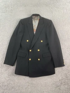 Vintage Equestrian Blazer 38 L Black Wool Double Breasted Hunting Golden Buttons - Picture 1 of 9