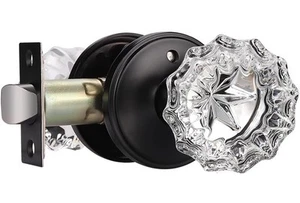 Modern Round Crystal Door Knobs with Lock Frosted Glass Design Privacy Function - Picture 1 of 7