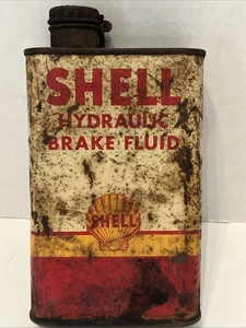 Vintage Shell Oil Hydraulic Brake Fluid Can ￼Rusty And Rough - Picture 1 of 24