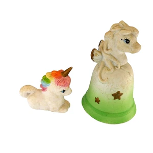 Vintage 1970s Porcelain Pegasus Winged Horse Bell 4.5” & Rainbow Unicorn Figurin - Picture 1 of 10