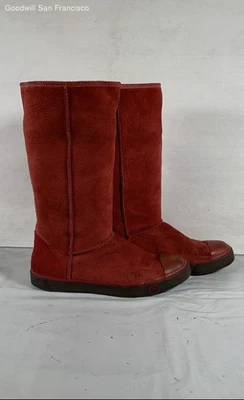 Ugg 1886 Red Leather Round Toe Pull-On Classic Mid-Calf Womens Booties Size 8.5 - Image 1 of 4