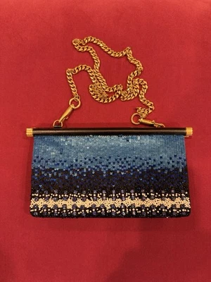 Bolso sin asas VALENTINO auténtico azul negro lentejuelas Ombré NUEVO NUEVO CON ETIQUETAS Foto 1 de 4