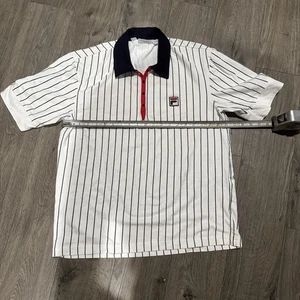 Fila Down Stripes Polo Y2K, Snap Buttons Size Large  - Picture 1 of 18