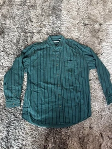 Bugle Boy Button-Up Shirt Mens Large Green Striped Long Sleeve Vintage Casual - Picture 1 of 4
