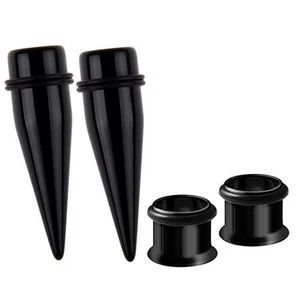 Pairs 7/16" 11MM Black Tapers + 316L Steel Tunnels Ear Stretching Kit gauges ... - Picture 1 of 3