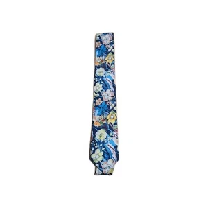 Original Pinguin Herren blau gelb auffällige tropische Blumen gewebte klassische schmale Krawatte - Bild 1 von 6