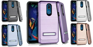 TG + Metal Stand Cover Case for LG Harmony 3 LMX420CS / Solo L423DL 4G LTE - Picture 1 of 6