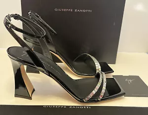Giuseppe Zanotti Tacón Esculpido Negro Charol Cristal Gemas Tacones con Tiras NUEVO 37 - Imagen 1 de 10