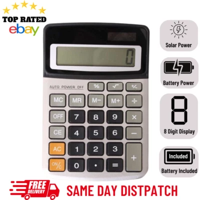 Desktop Calculator Dual Power 8 Digits Display Large Buttons Home School Office - Image 1 of 4
