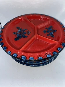 Juego de 5 platos de fondue poncho rojo Schramberg vintage MCM plato dividido vacaciones - Imagen 1 de 8