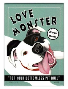 Imanes de refrigerador retro para perros - golosinas para perros Pit Bull Love Monster - arte - Imagen 1 de 1