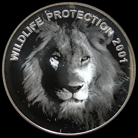 2001 Zambia 4000 Kwacha Silver Proof Coin ~ Sterling Silver ~ Lion Head Hologram Cover