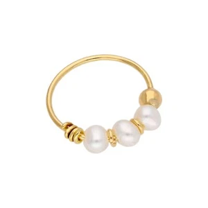 9ct Gold Triple Freshwater Pearl 10mm 22Ga Nose Ring - Picture 1 of 3