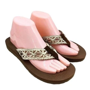 Sandalias Skechers Chanclas Marrón Macramé Yoga Espuma Talla 8 - Imagen 1 de 6