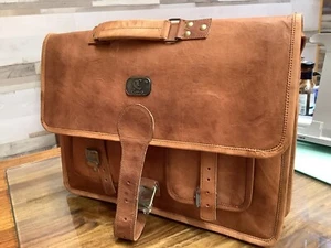 Hand Made Genuine Leather Extra Large Laptop Shoulder Bag Travel Cowhide18”/46cm - Picture 1 of 17