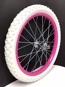 18" Bicycle Front Pink Wheel with 1.95" White Tire Kid's BMX Bike #J31 - Picture 1 of 3