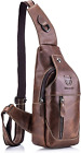 Men's Sling Bag Genuine Leather Chest Shoulder Backpack Cross Body Purse Water R