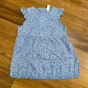 Y2K Baby Gap Top Girls 5 Blue Floral Flutter Sleeve Scalloped Lace Hem Toddler - Picture 1 of 6