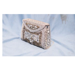 Metal Clutch decorated with White stones / Sling Bag / Party Bag - Picture 1 of 4