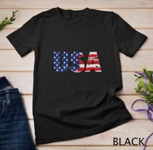 USA T Shirt Women Men Patriotic American Flag 4th of July T-Shirt Unisex T-shirt - Picture 1 of 8