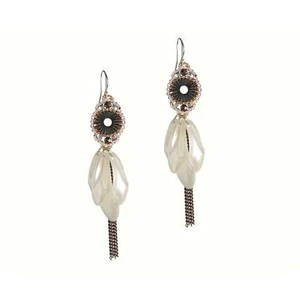 Blue Scarab Boho Pearl Feather earrings with metallic bead work - Picture 1 of 1