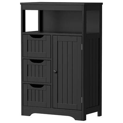 3 Drawers Bathroom Cabinet Storage Organizer Floor Cupboard Home Organizer Black - Image 1 of 4