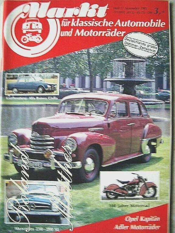 MARKT 11-85+MERCEDES 230 280 SL+ALFA GIULIA+OPEL KAPITÄN+HANSA SPORT+ADLER+PUCH - Bild 1 von 1