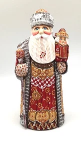 9.75" Tall Russian SANTA NUTCRACKER Wood Hand Carved Hand Painted Signed - Picture 1 of 11