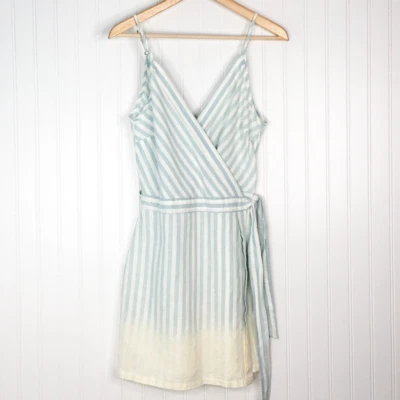 Young Fabulous & Broke Womens Wrap Dress Blue Striped Short V Neck Sleeveless M - Image 1 of 4